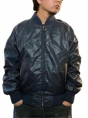 Vintage‎ 80s Savile Row Reversible Bomber Jacket Navy and Tan